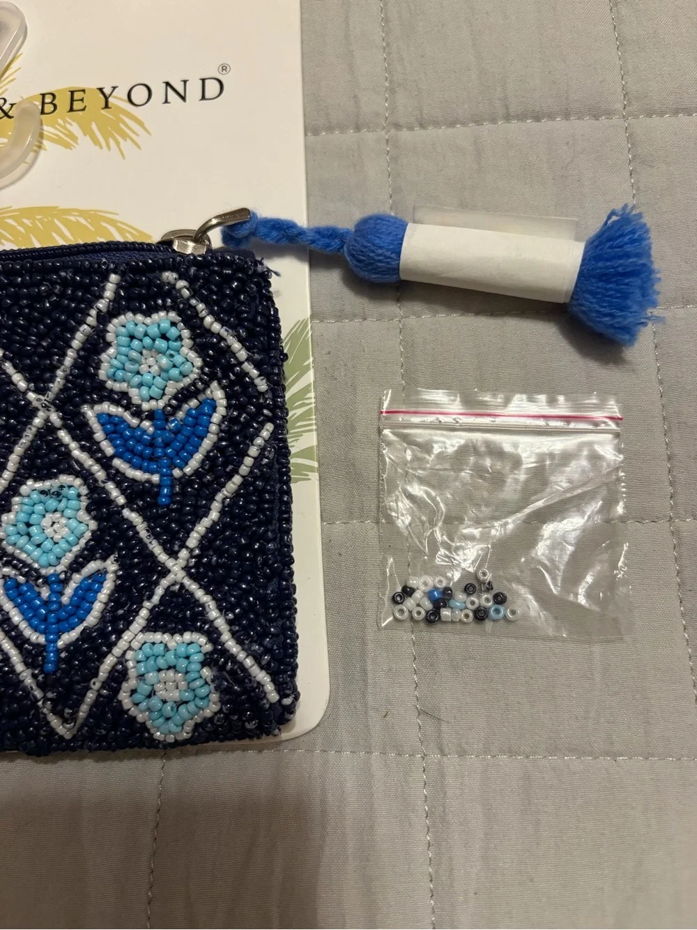 America & Beyond Navy Beaded Coin Pouch - Blue Flower Accents